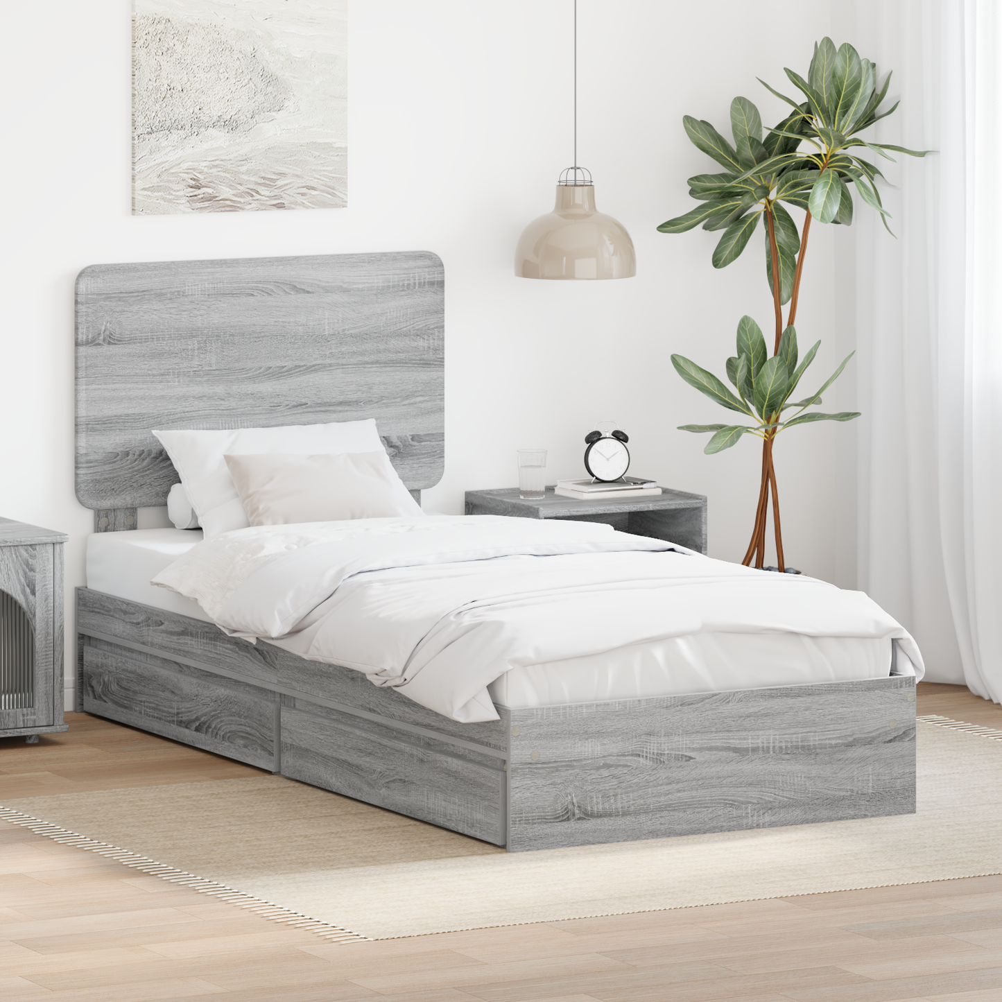 Storage Bed Grey Sonoma 100 x 200 cm Engineered Wood