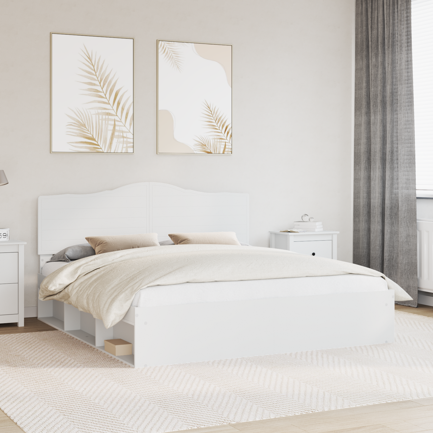 Bed Frame with Headboard White 200 x 200 cm Solid Pine Wood