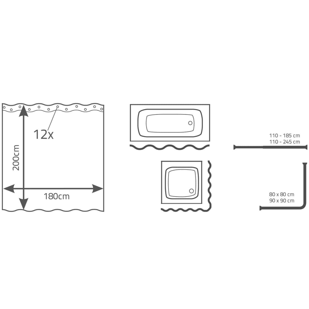 RIDDER Shower Curtain Madison 180x200 cm