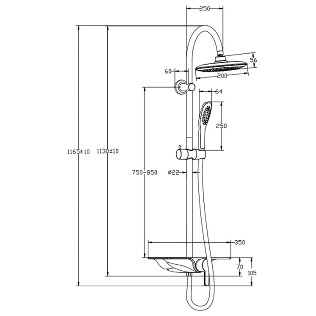 SCHÜTTE Overhead Shower Set with Single Lever Mixer and Tray WATERWAY Chrome-White