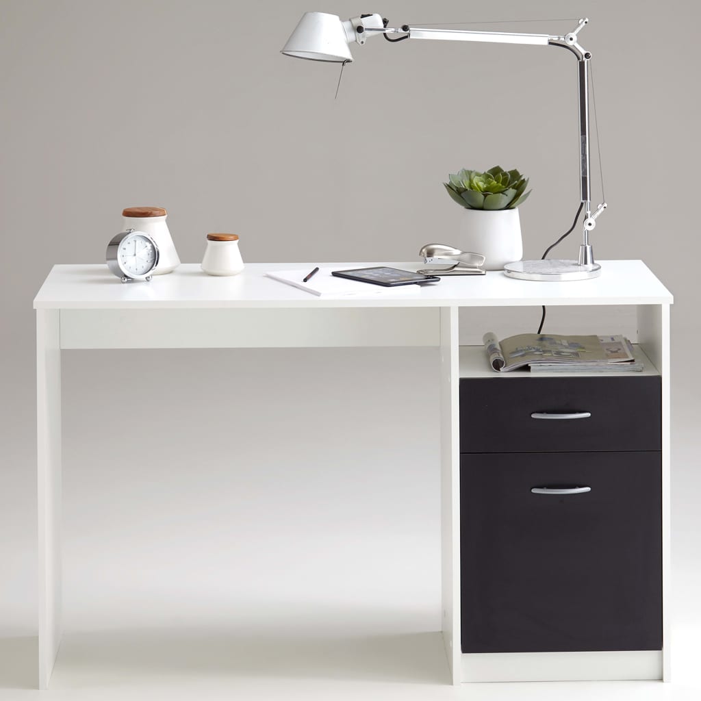 FMD Desk with 1 Drawer 123x50x76.5 cm White and Black