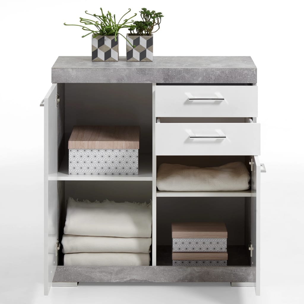 FMD Dresser with 2 Doors & 2 Drawers 80x34.9x89.9 cm Concrete and White