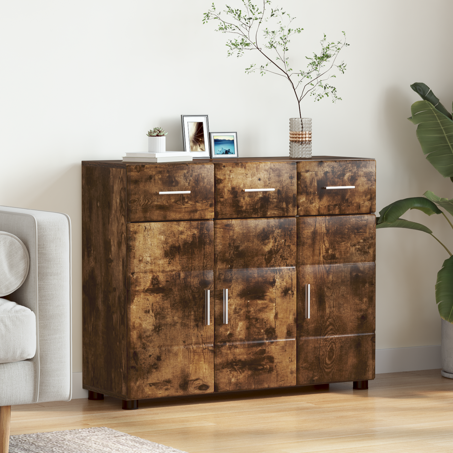 Sideboard FLORIN Smoked Oak 88.5 x 30.5 x 73 cm Engineered Wood