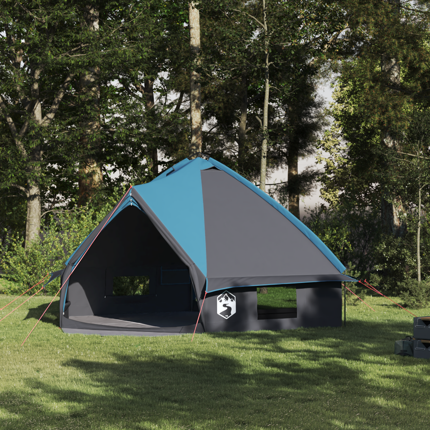 Teepee Tent 8-Person with Roof Blue and Grey 490 x 410 x 210 cm