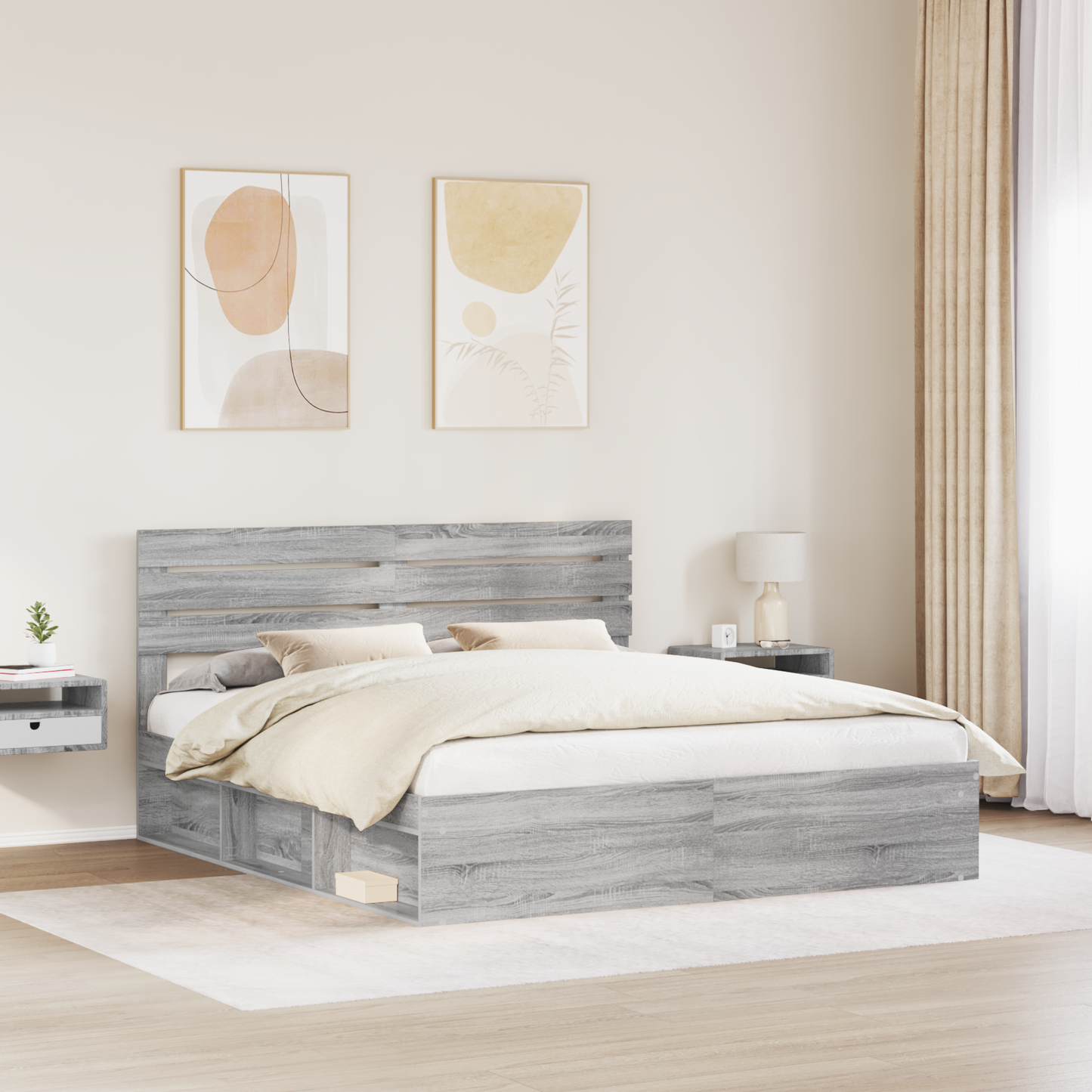 Bed Frame Grey Sonoma 200 x 200 cm Solid Pine Wood