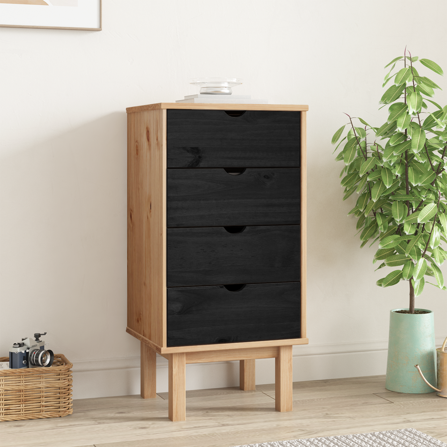 Chest of Drawers OTTA Black 45 x 39 x 90 cm Solid Pine Wood