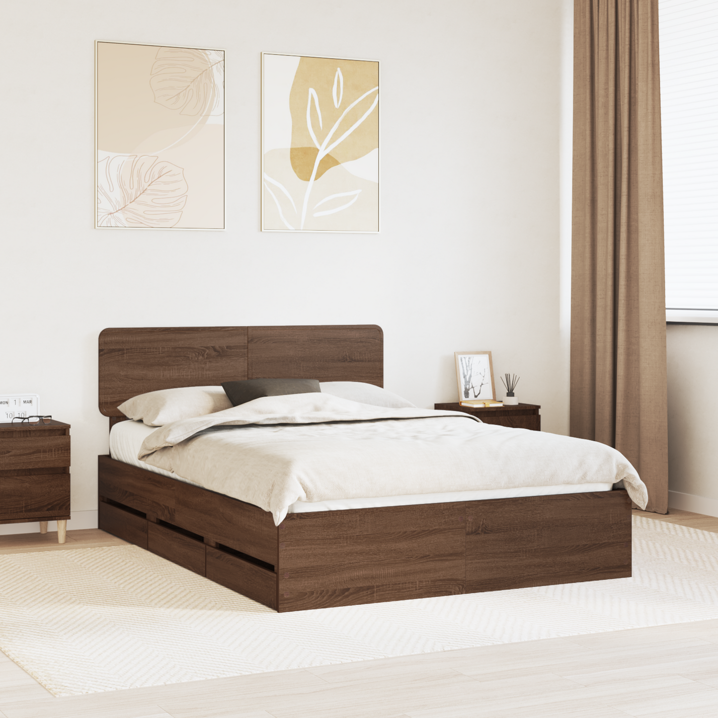 Bed Frame with Drawer Brown Oak 150 x 200 cm Engineered Wood