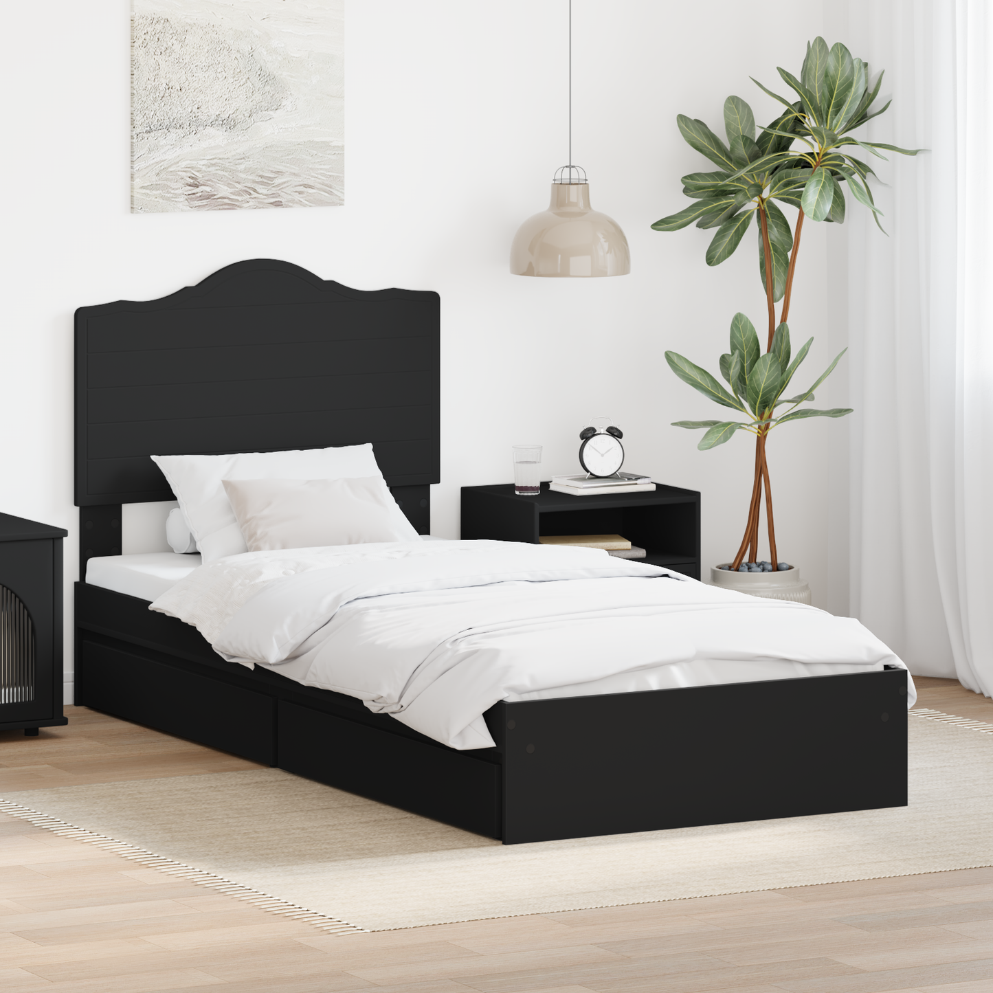 Storage Bed with Headboard Black 90 x 190 cm Engineered Wood