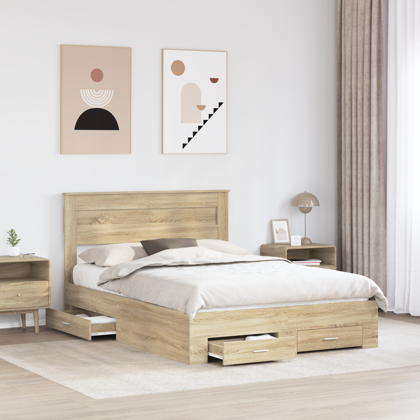 Bed Frame with Drawer Sonoma Oak 140 x 190 cm Engineered Wood