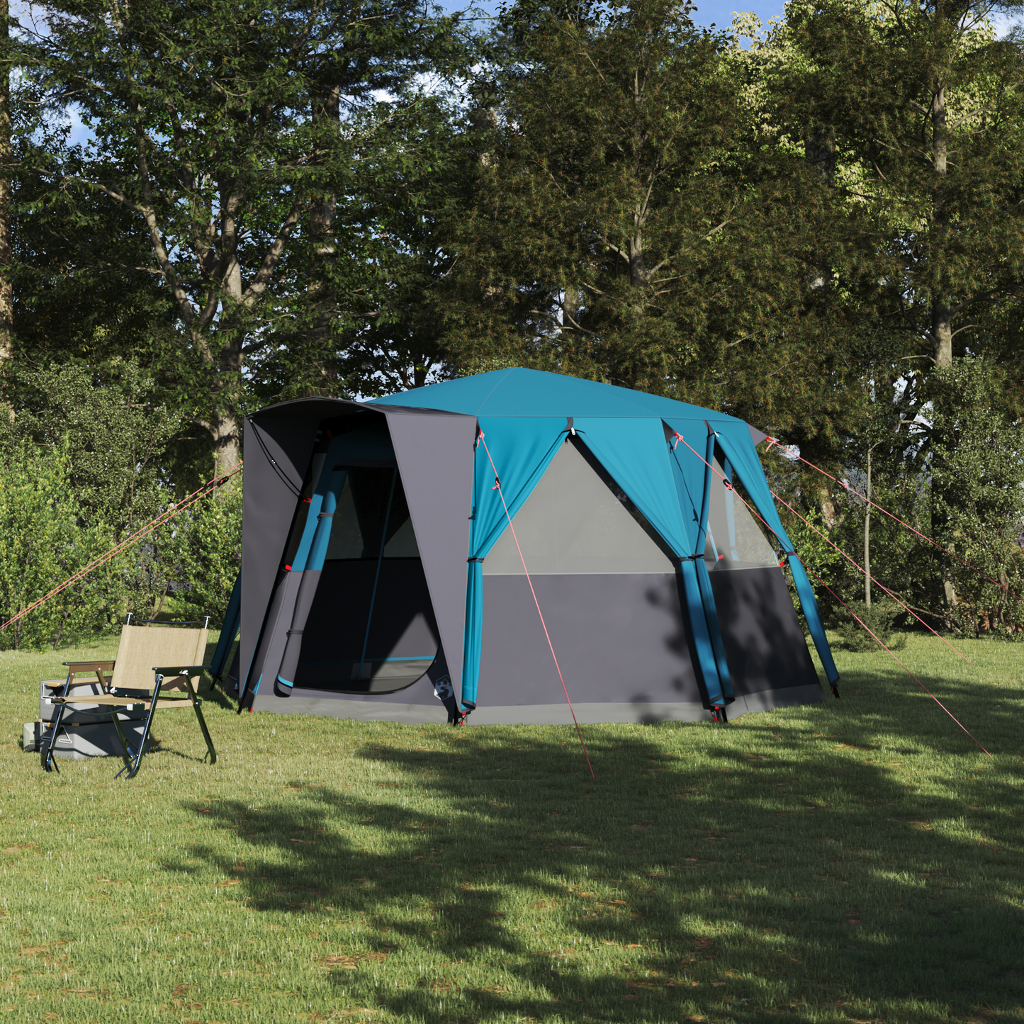 Cabin Tent 6-Person with Roof Blue 425 x 396 x 222 cm