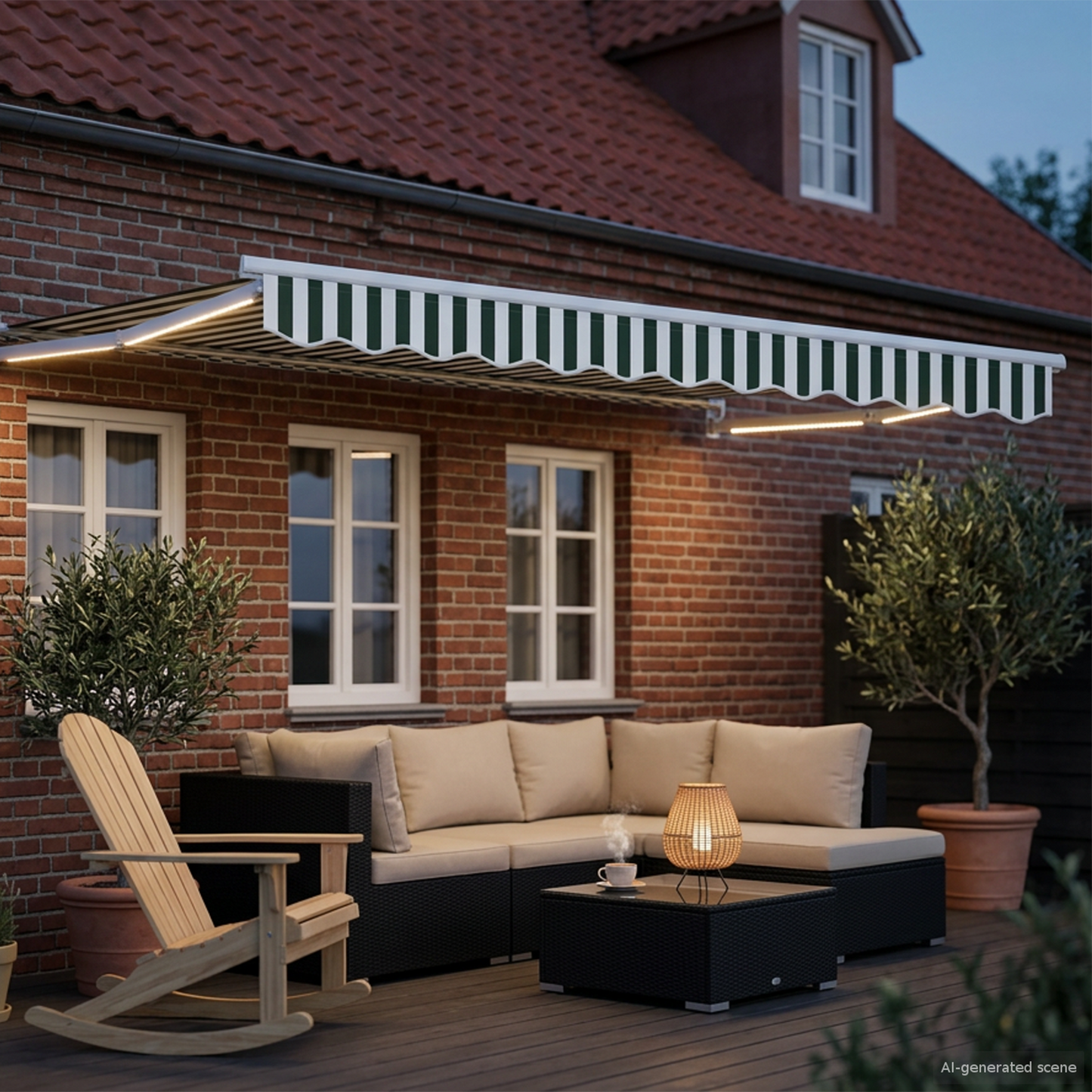 Manual Retractable Awning with LEDs Green and White 3 x 2.5 m
