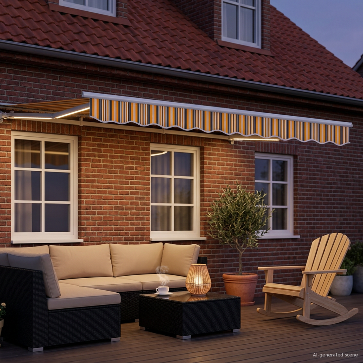 Manual Awning Frame with LEDs Yellow, Grey and White 3.5 x 2 m