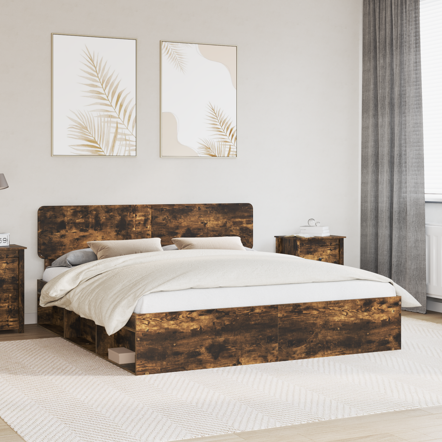Bed Frame Smoked Oak 180 x 200 cm Solid Pine Wood