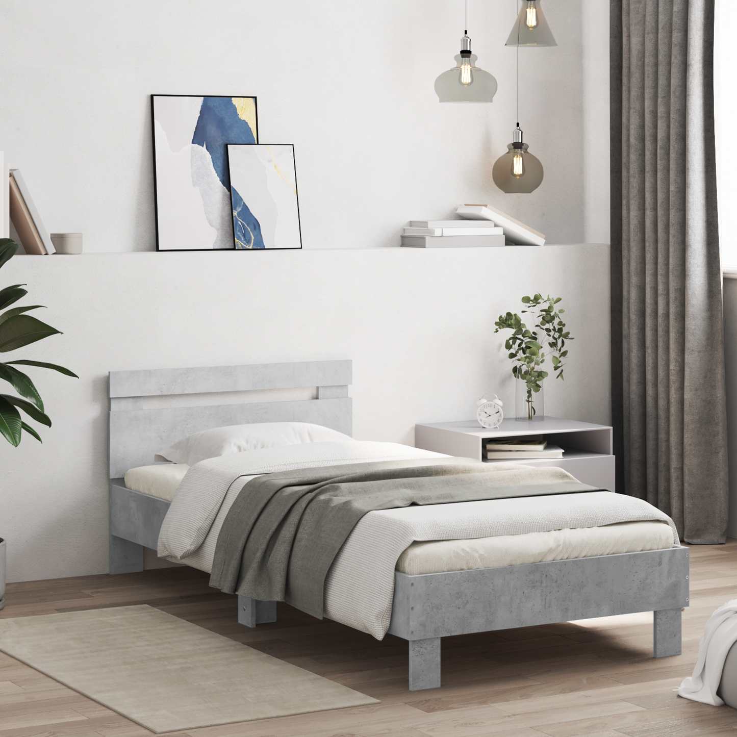 Bed Frame with Headboard Concrete Grey 80 x 200 cm