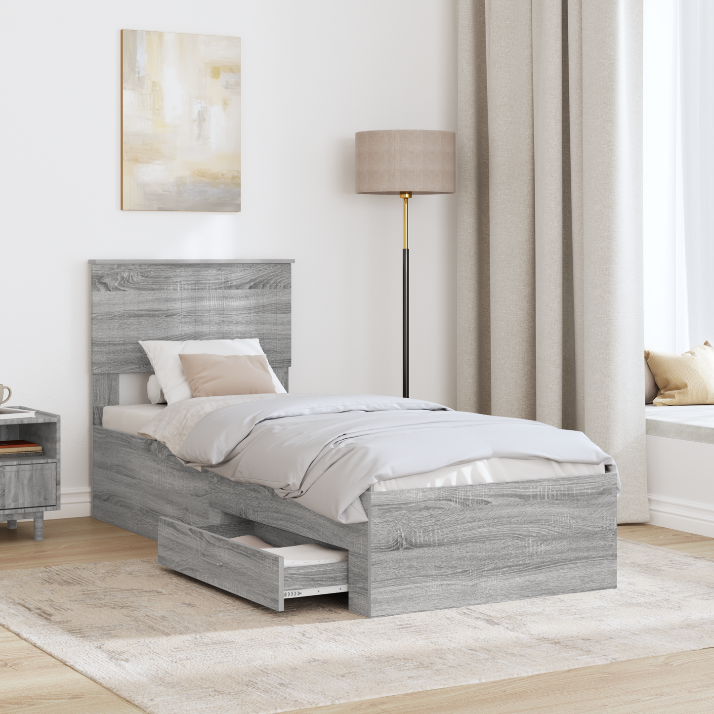 Bed Frame Grey Sonoma and Silver 75 x 190 cm Engineered Wood