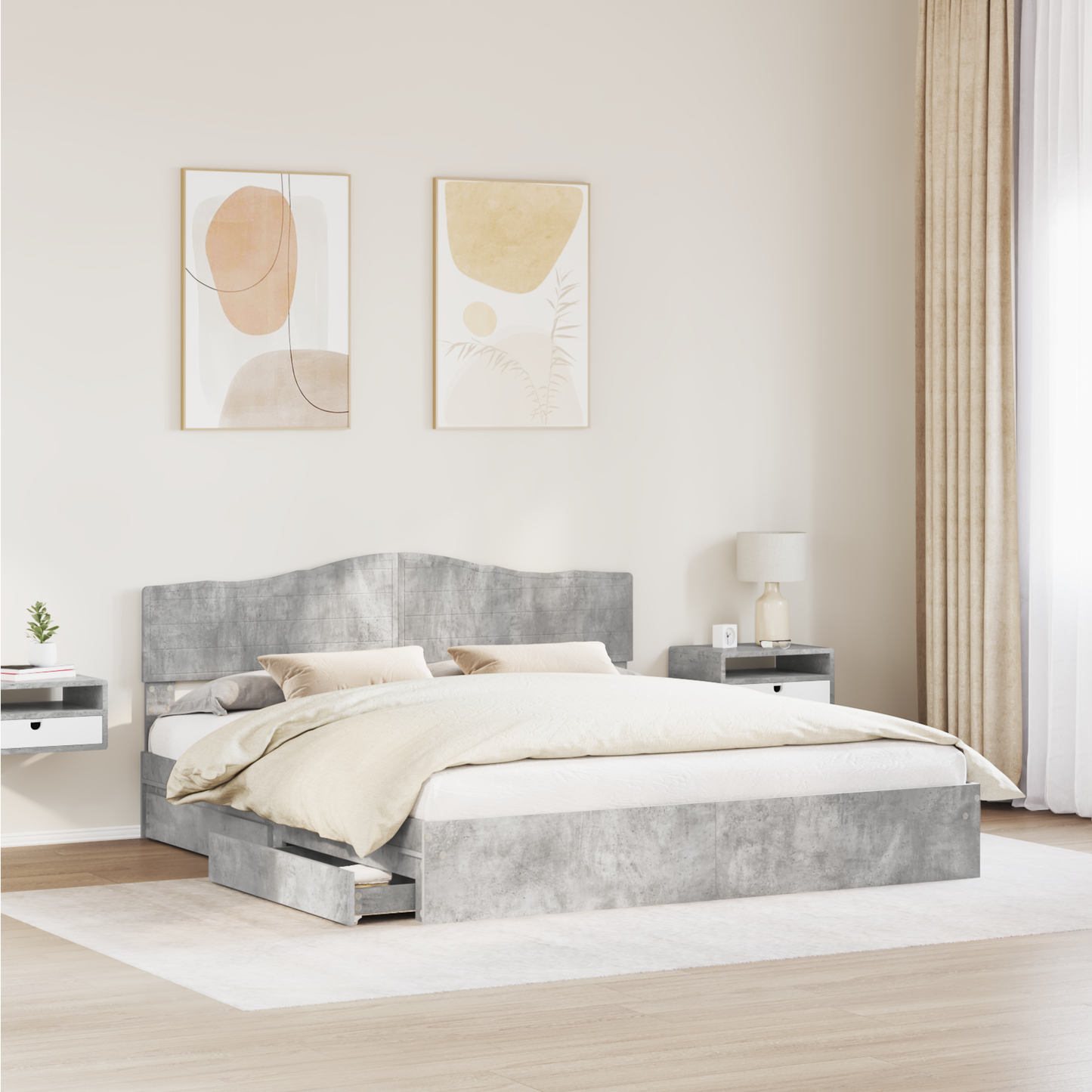 Storage Bed Concrete Grey 200 x 200 cm Engineered Wood