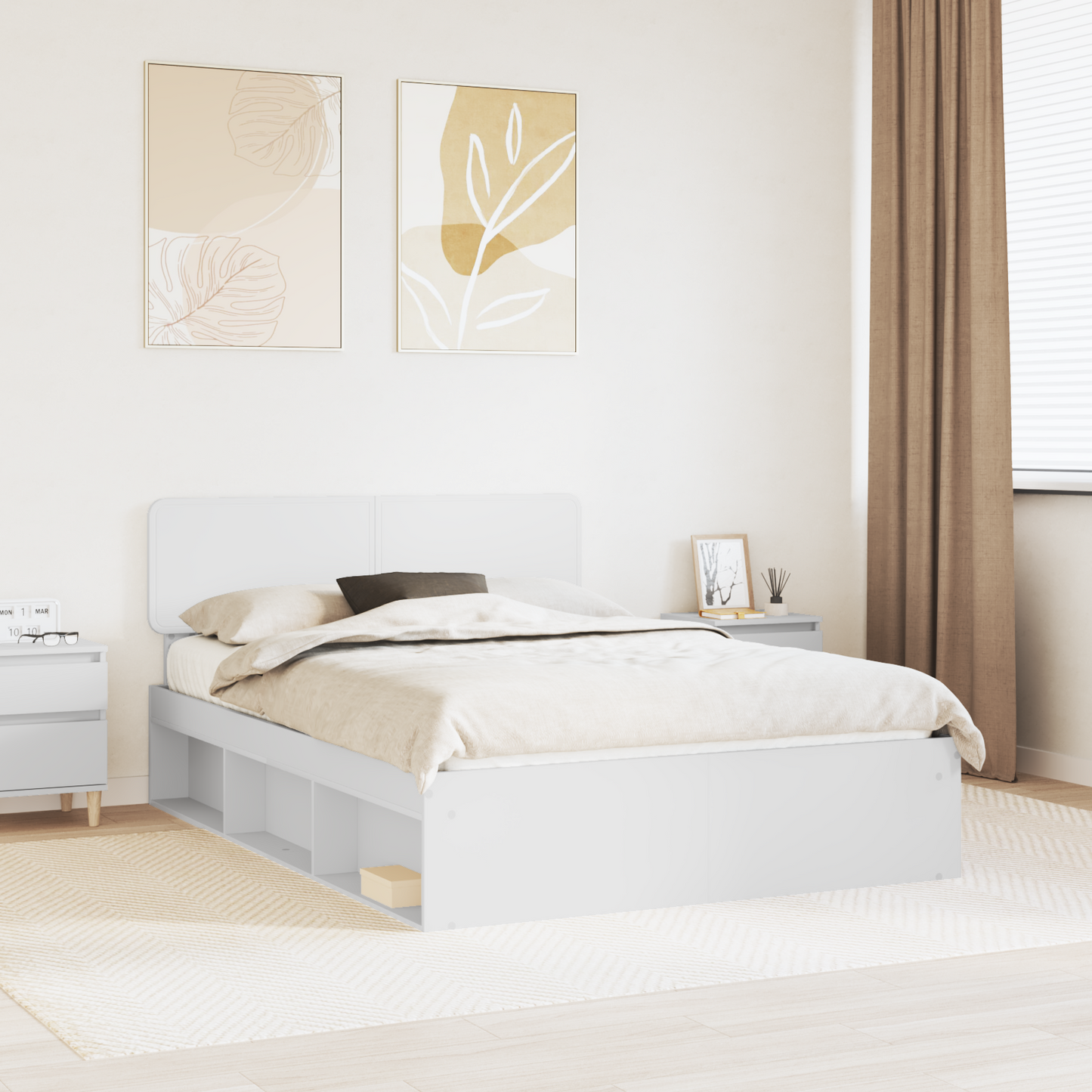 Bed Frame with Headboard White 140 x 190 cm Solid Pine Wood