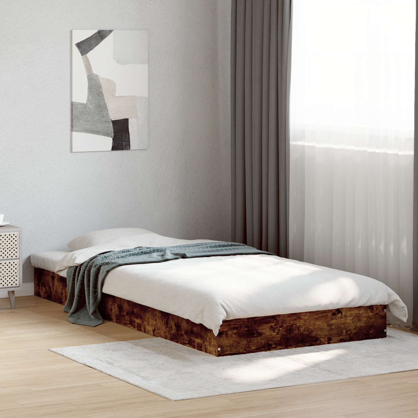 Floor Bed Frame Smoked Oak 80 x 200 cm Engineered Wood
