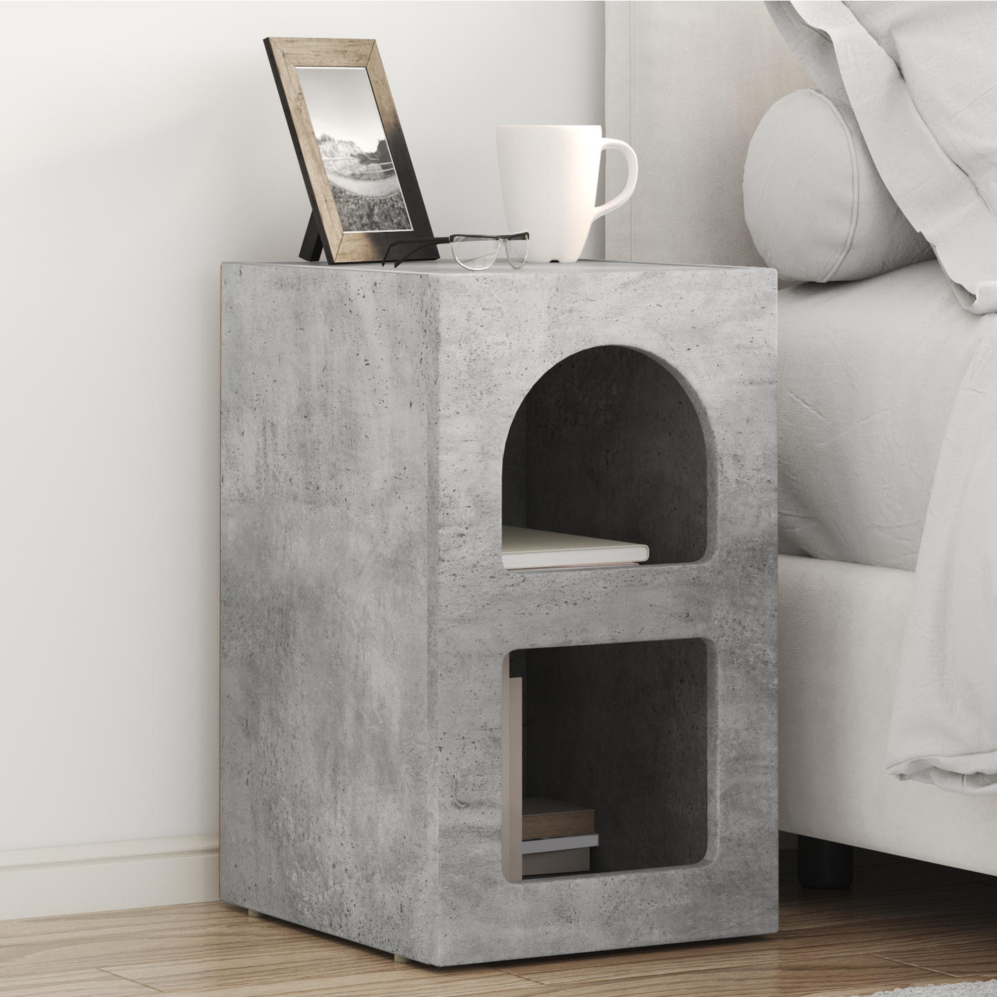 Bedside Table ELST Concrete Grey 29.5 x 33.5 x 50 cm