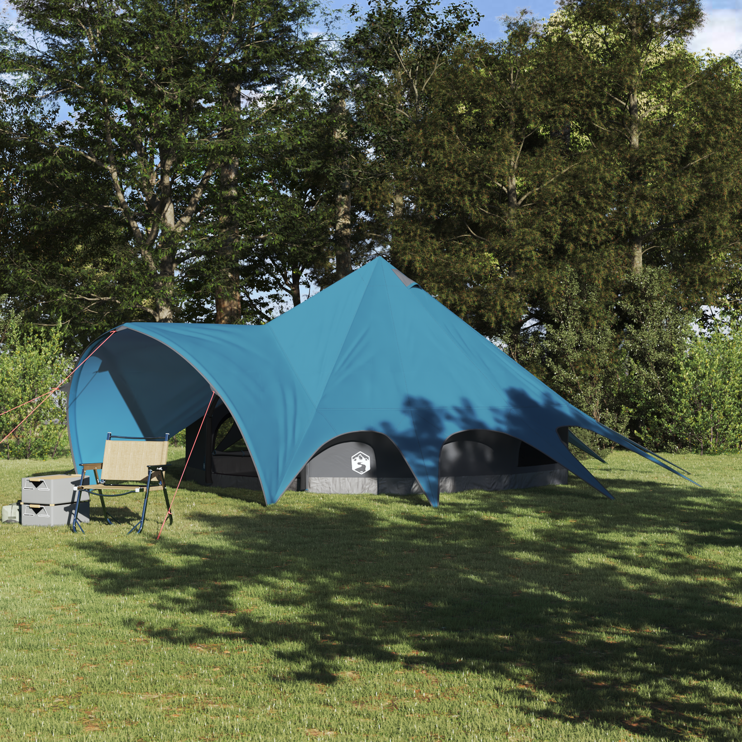 Teepee Tent 5-Person with Roof Blue and Grey 415 x 415 x 247 cm