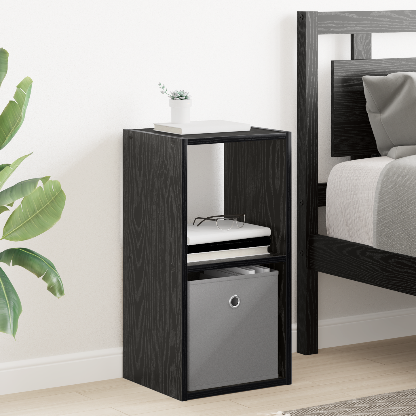 Bedside Table Black Oak 30.5 x 27 x 59.5 cm Engineered Wood