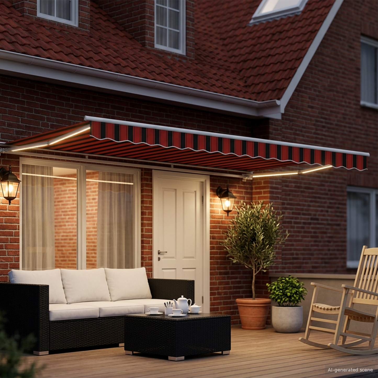 Manual Awning Frame with LEDs Orange, Black and White 5 x 3 m