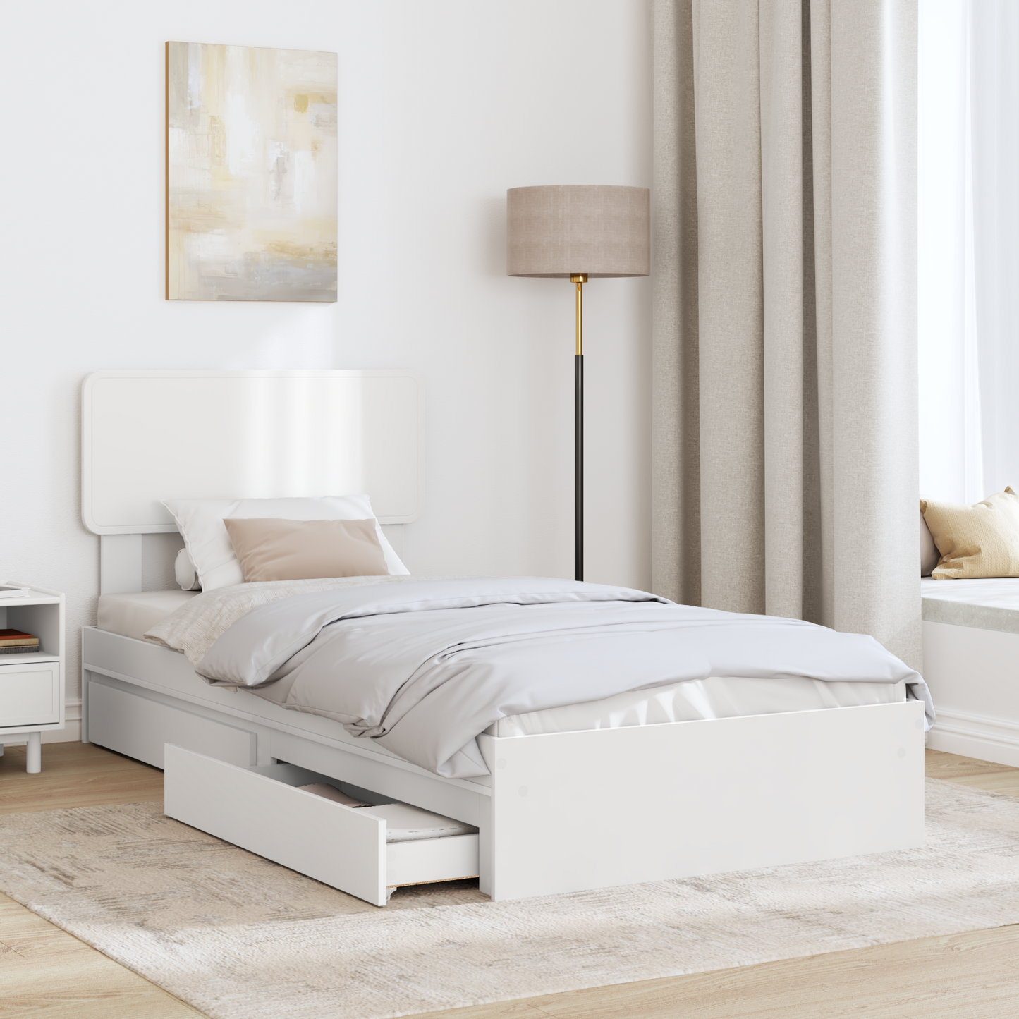 Storage Bed with Headboard White 90 x 200 cm Engineered Wood