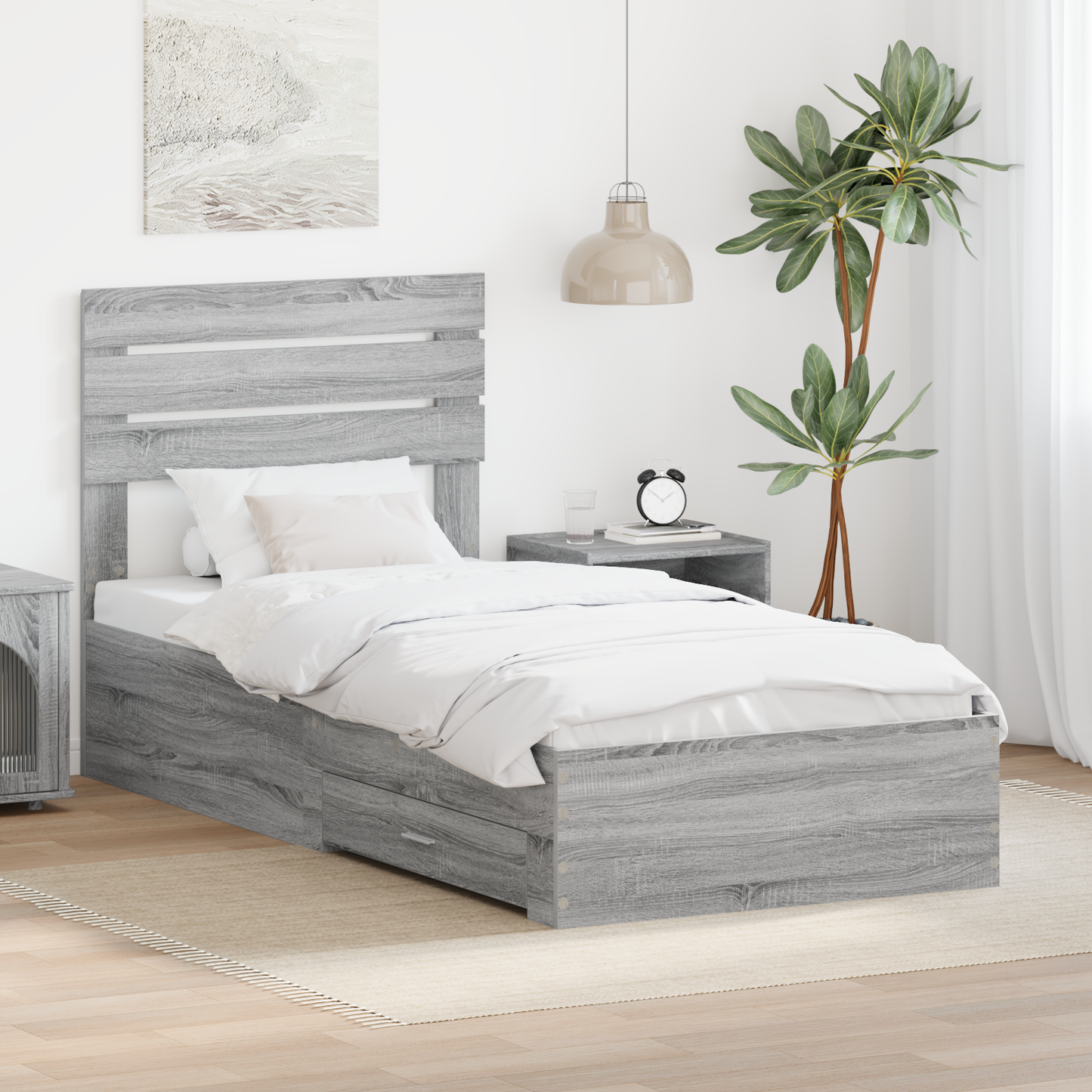 Bed Frame Grey Sonoma and Silver 75 x 190 cm Engineered Wood