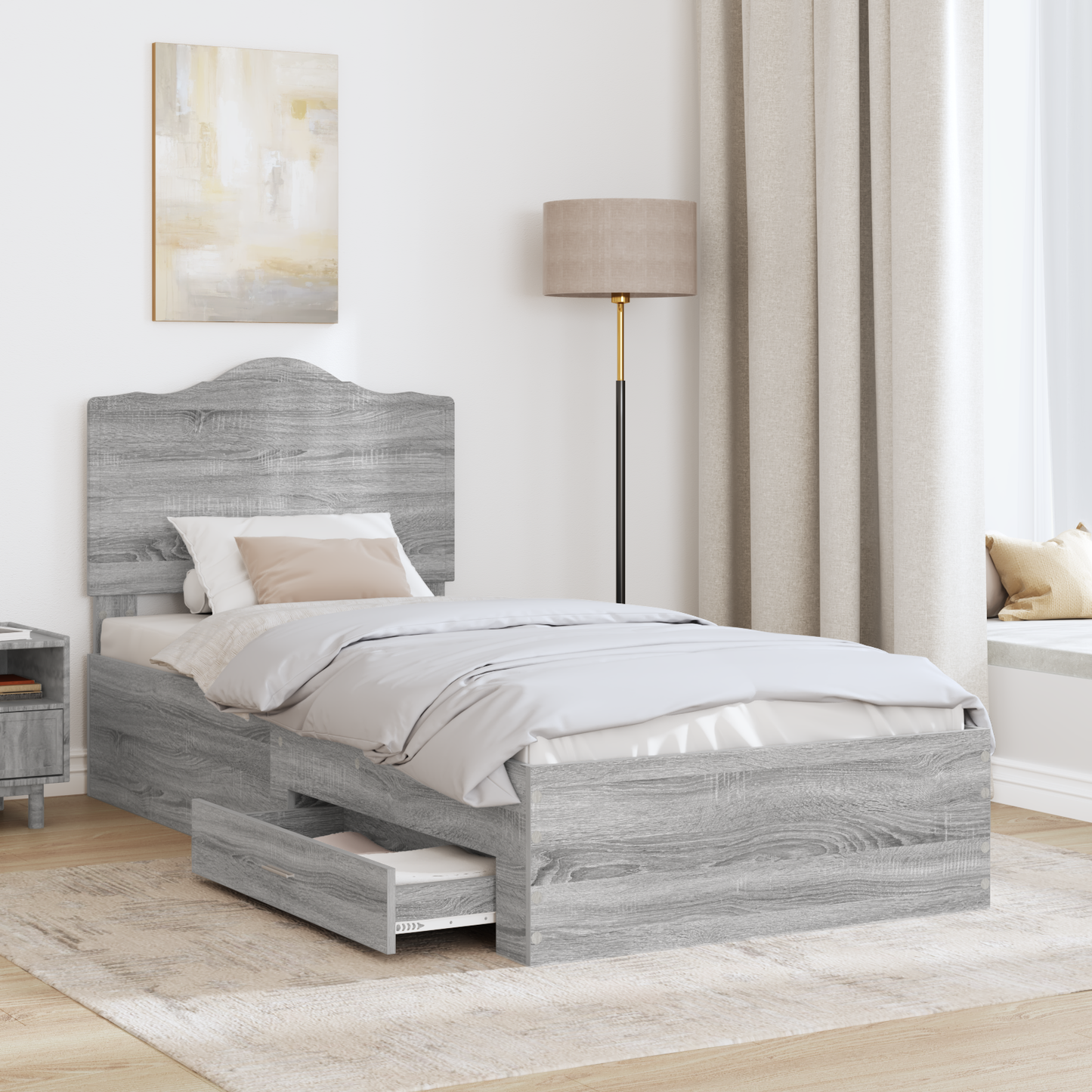 Bed Frame with Drawer Grey Sonoma 100 x 200 cm Engineered Wood