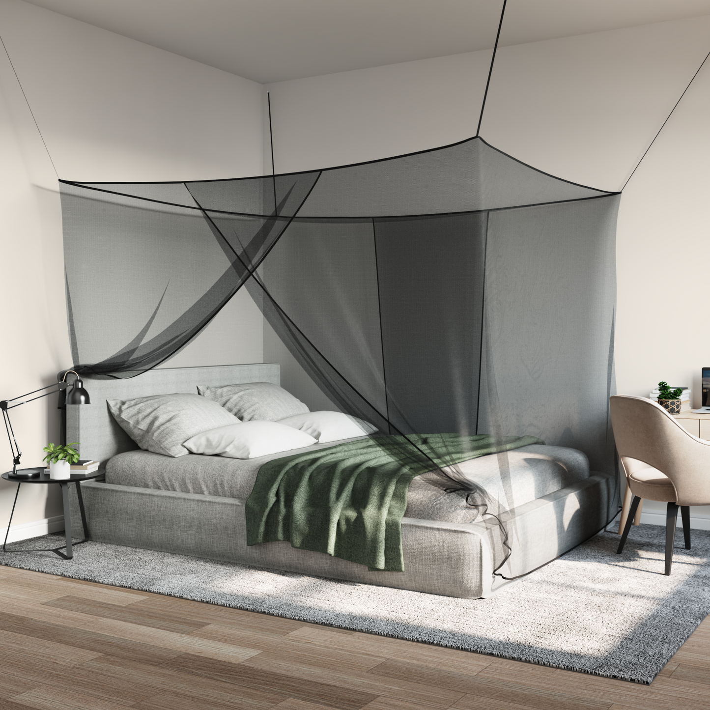 Mosquito Net for Bed 156 Mesh 3 pcs Black Polyester