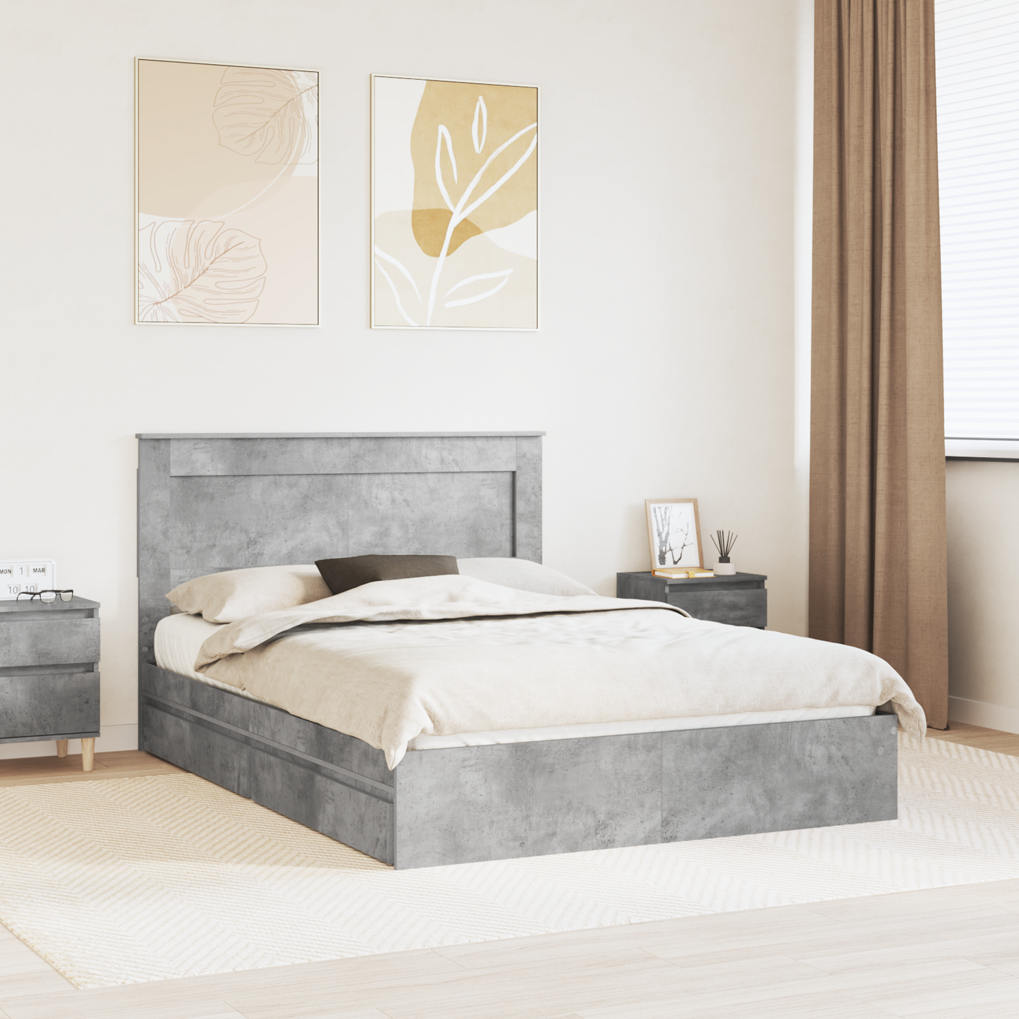 Storage Bed Concrete Grey 150 x 200 cm Engineered Wood
