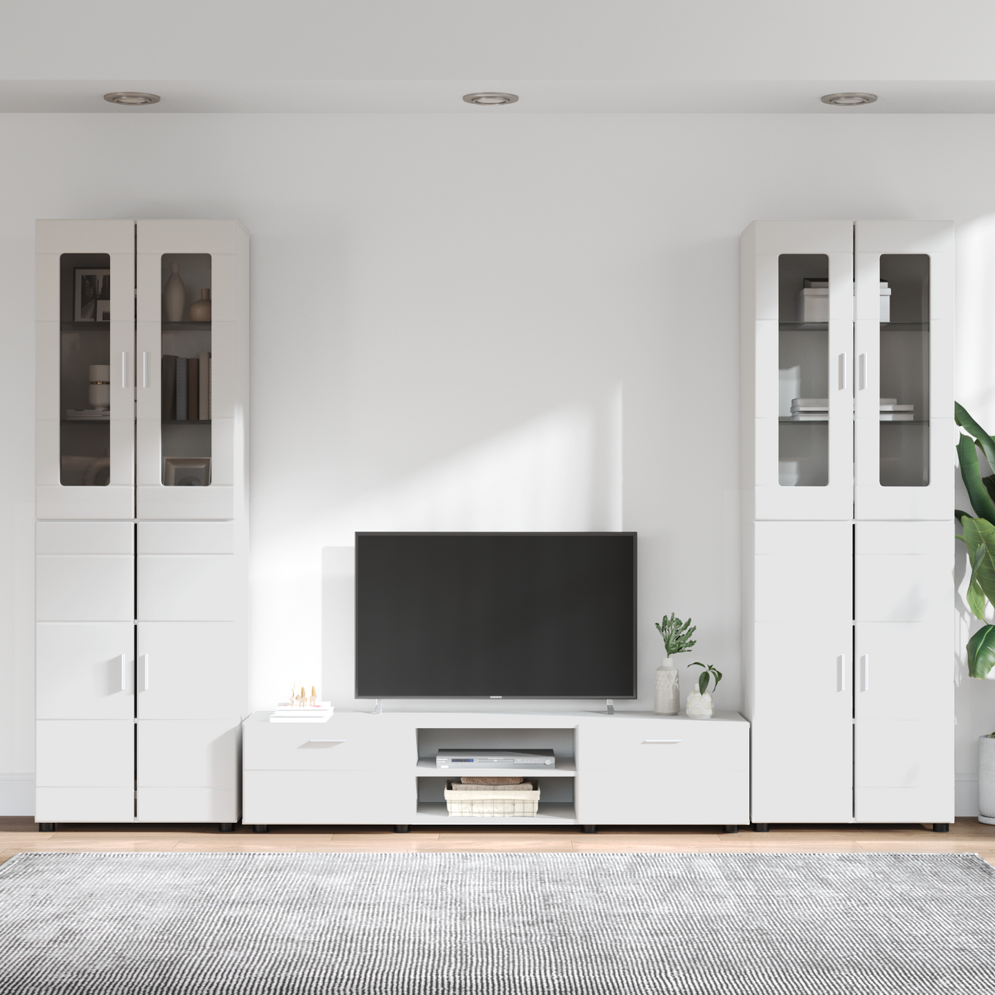 TV Cabinet Set FLORIN 3 pcs High Gloss White Engineered Wood