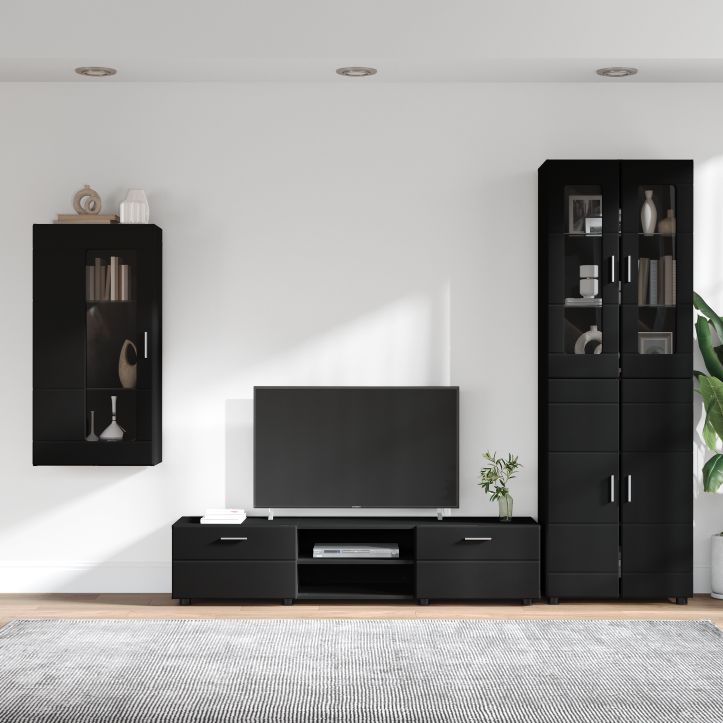TV Cabinet Set with Drawer FLORIN 3 pcs Black Engineered Wood