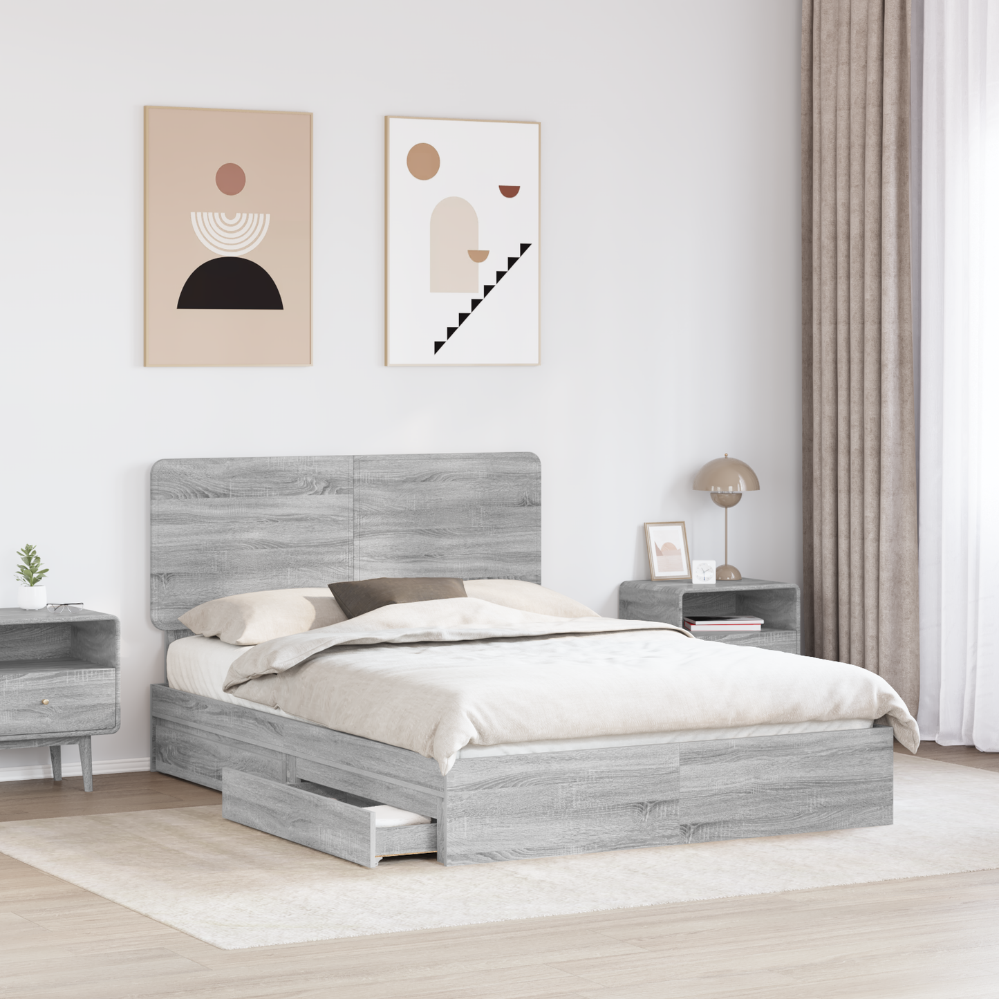 Storage Bed Grey Sonoma 150 x 200 cm Engineered Wood