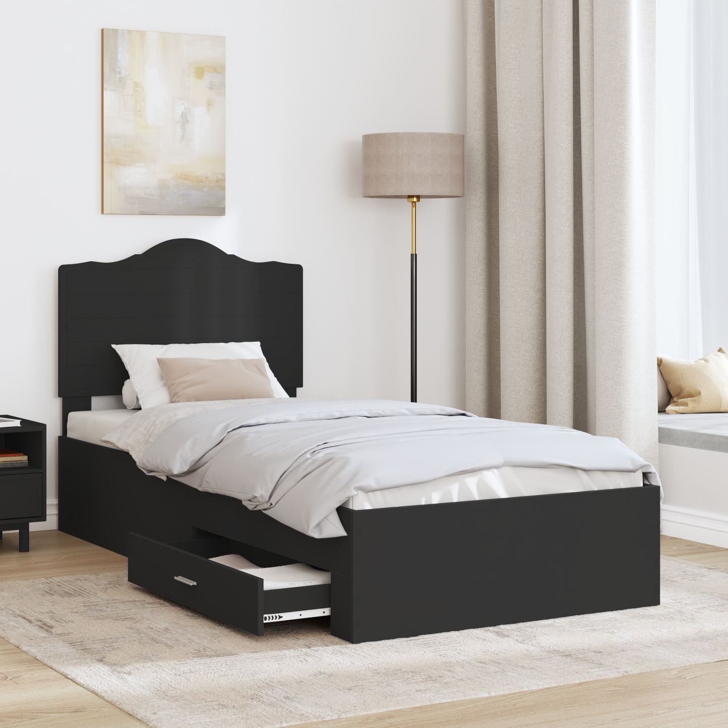 Bed Frame with Headboard Black 100 x 200 cm Engineered Wood