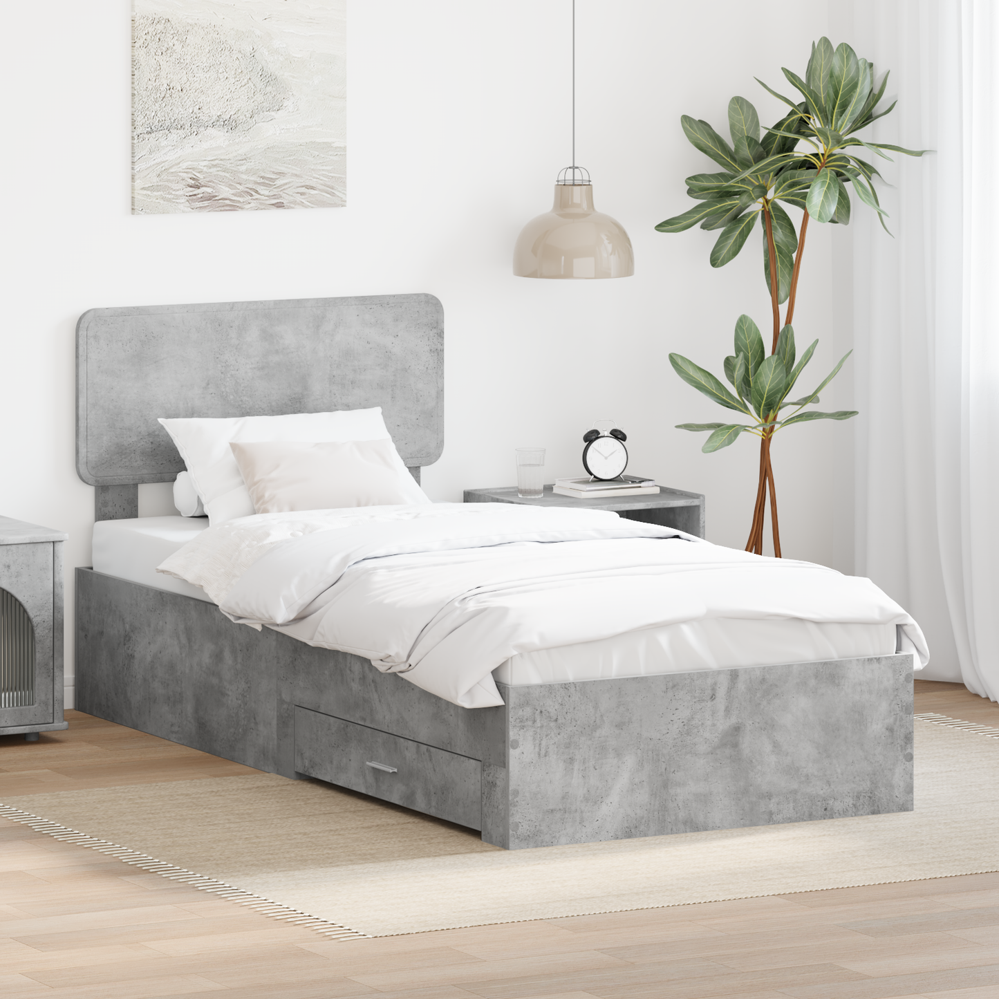 Bed Frame with Drawer Concrete Grey 70 x 190 cm Engineered Wood