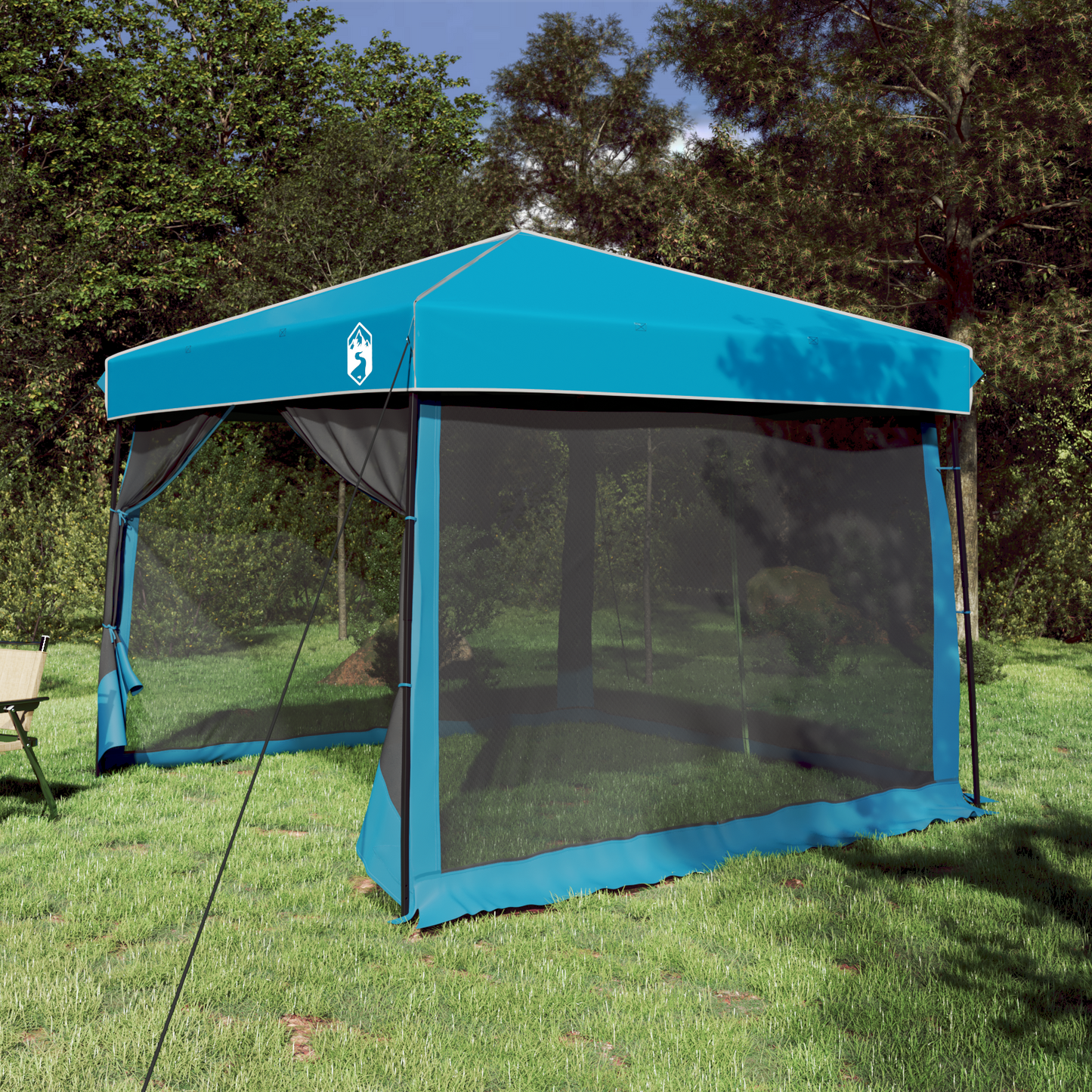 Camping Tent Set Folding 2 pcs Blue Taffeta and Fabric