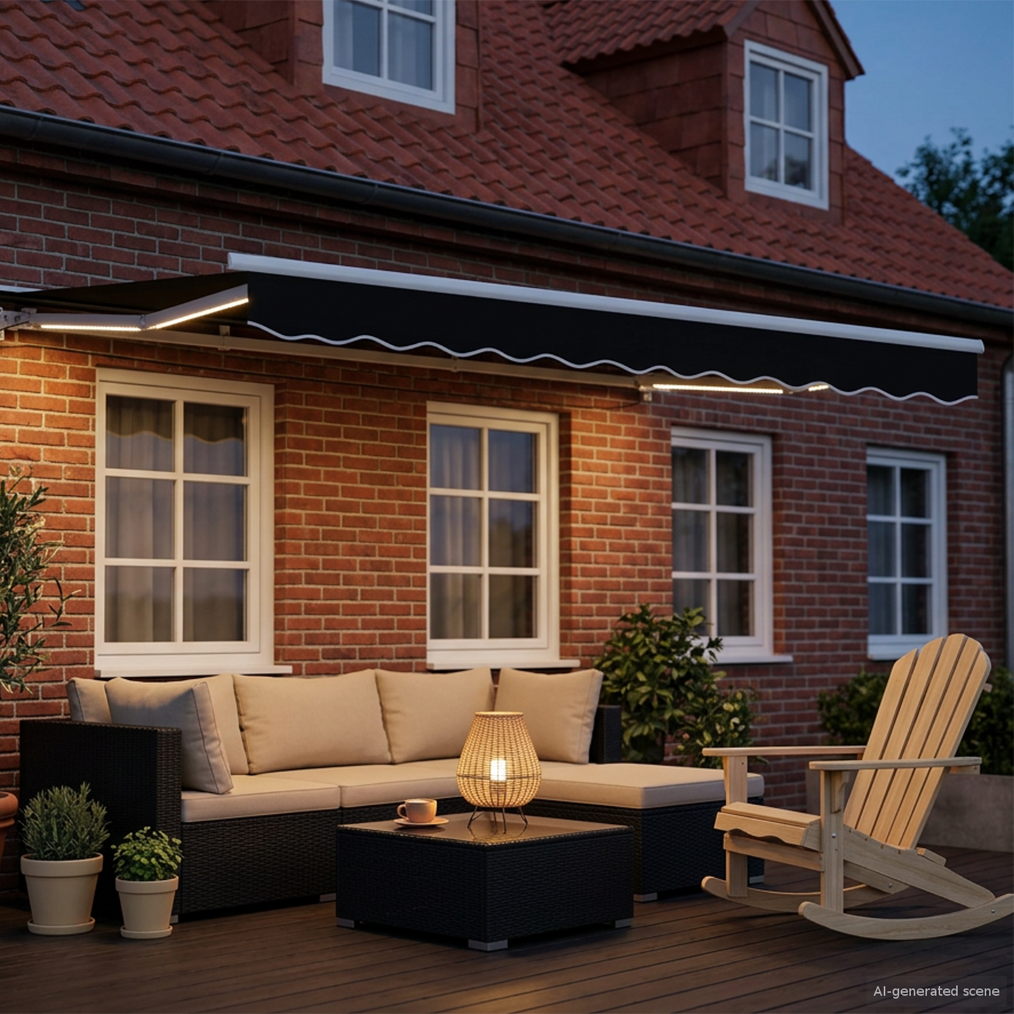 Manual Awning Frame with LEDs Black and White 3 x 2.5 m