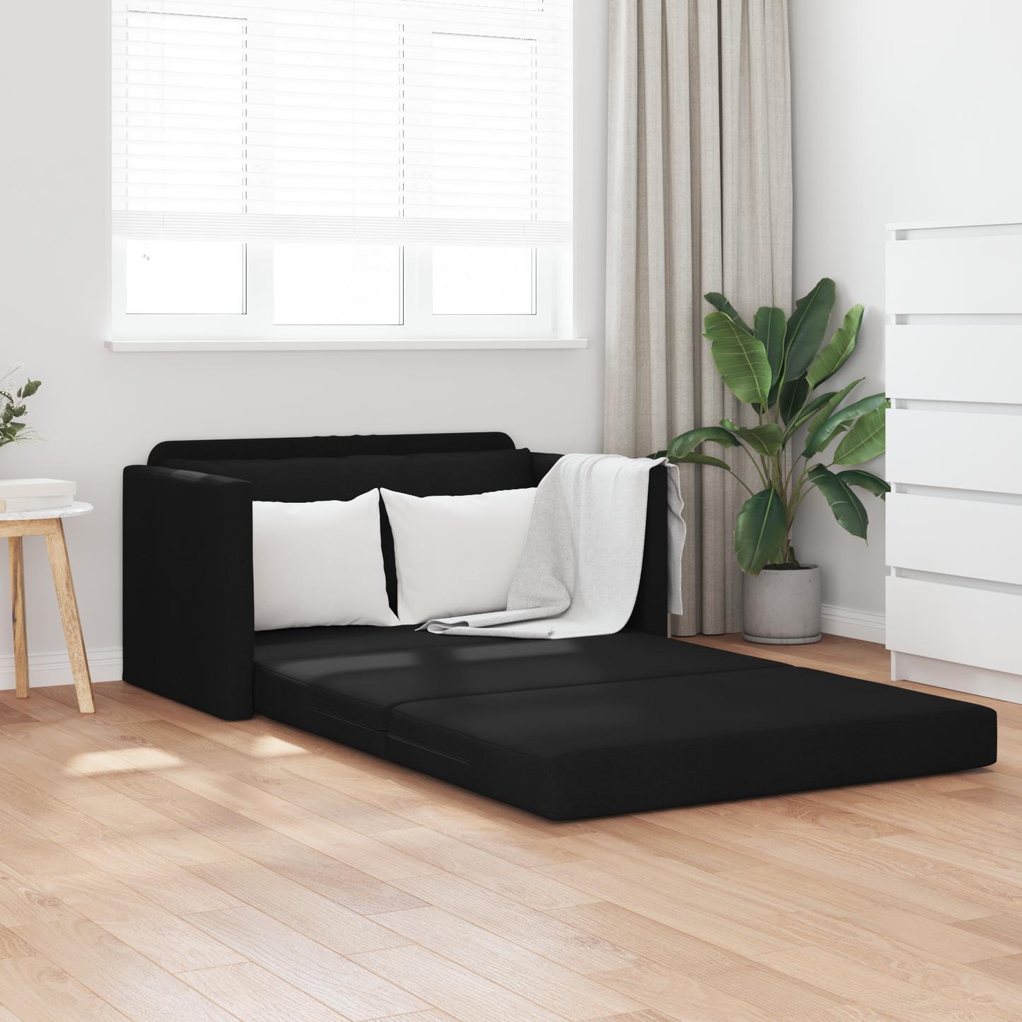 2-Seater Folding Sofa Bed Black 124 x 71 x 78 cm Fabric