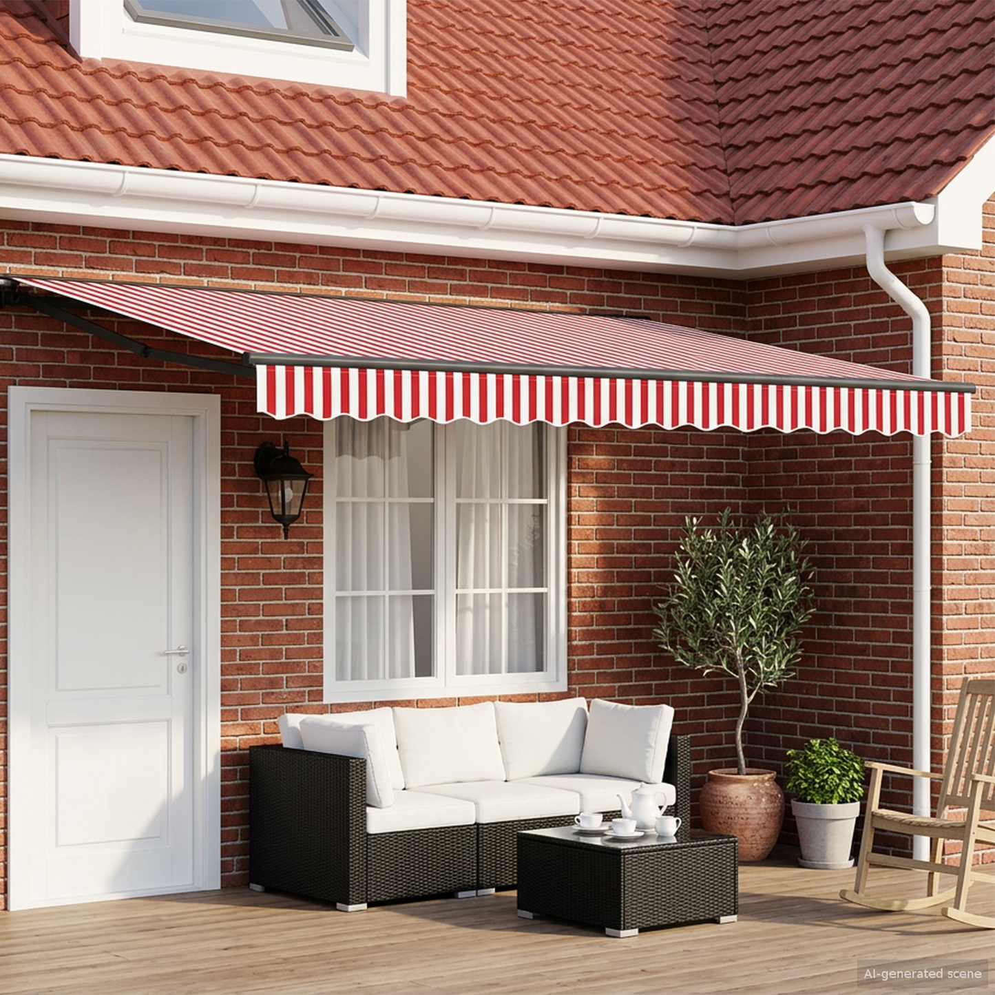 Manual Awning Frame with LEDs Red, White and Anthracite 5 x 3 m