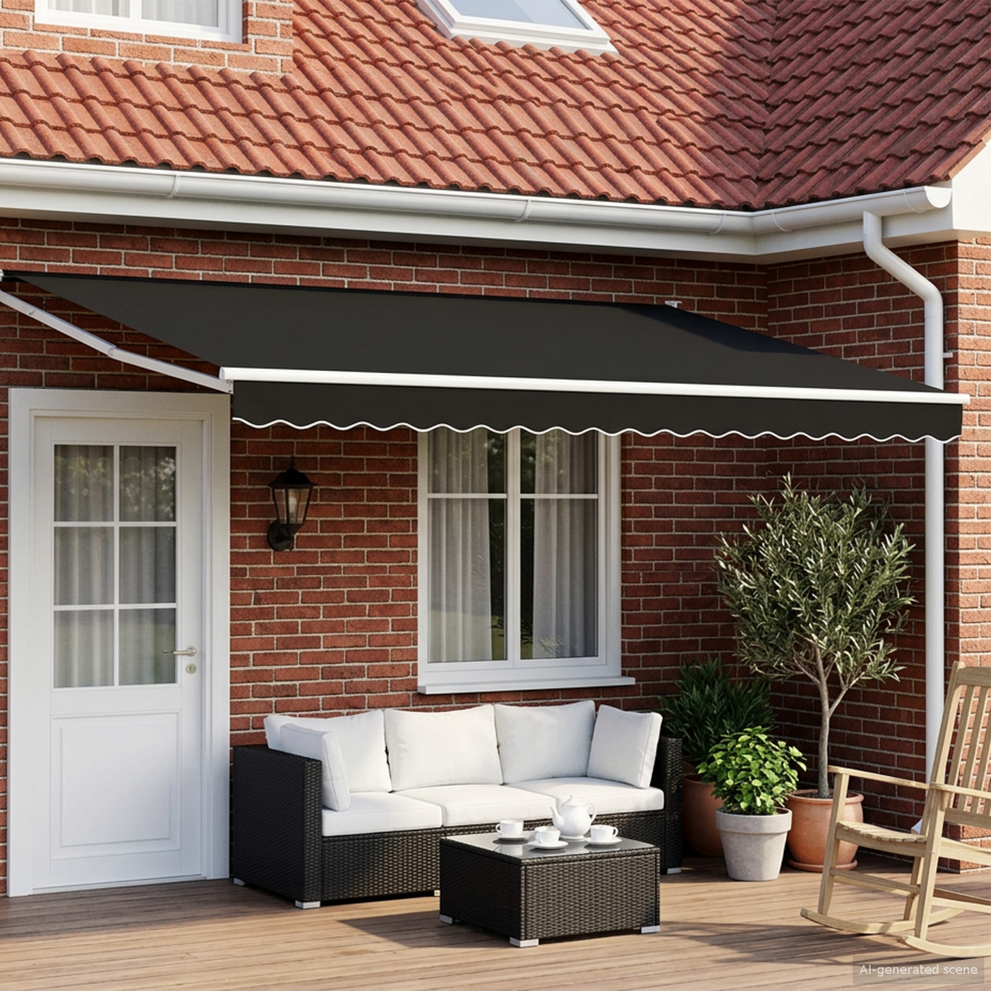 Manual Retractable Awning with LEDs Black and White 4 x 3 m