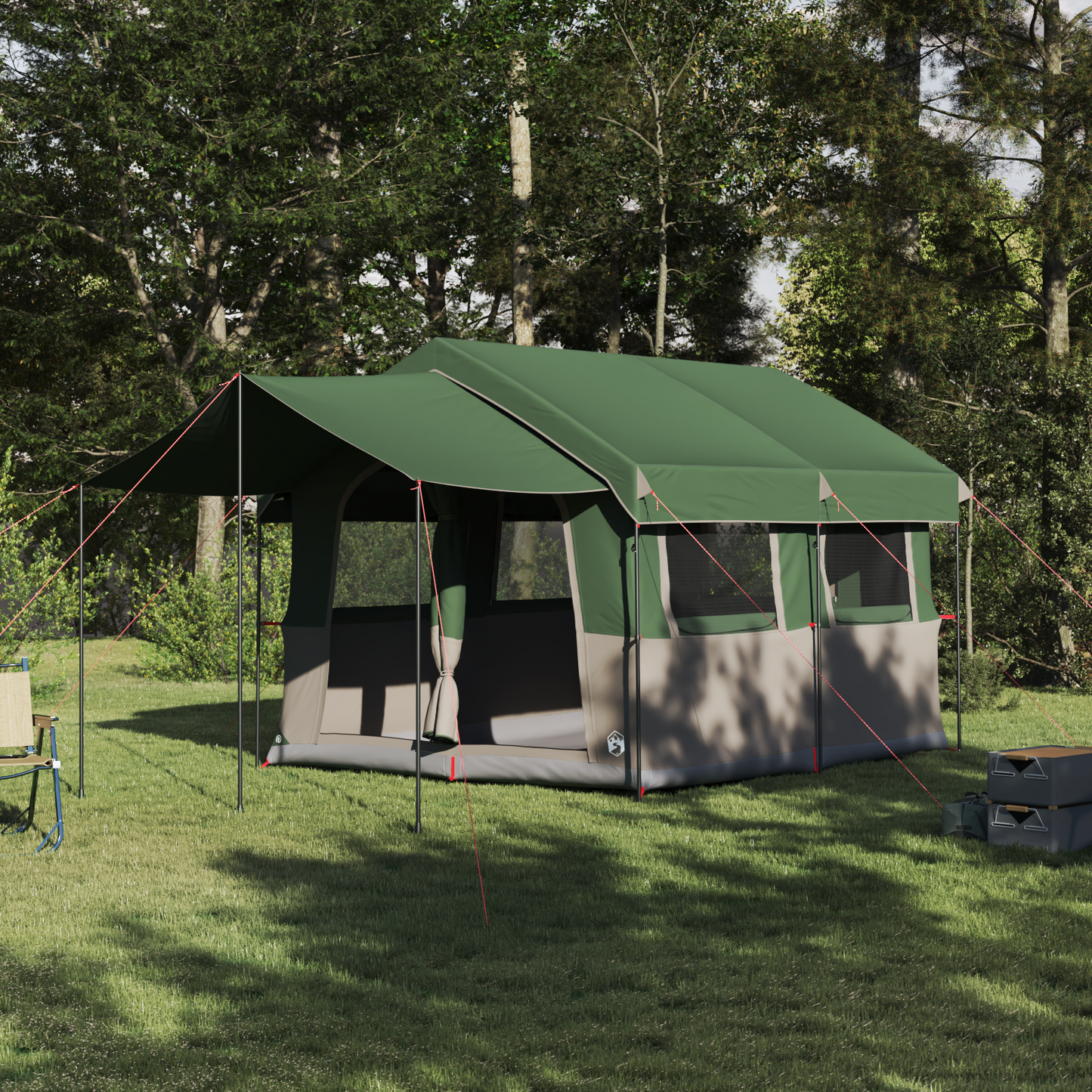 Family Tent 4-Person Green and White 324 x 255 x 230 cm