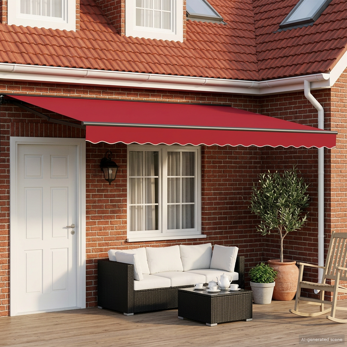 Manual Awning Frame with LEDs Red and Anthracite 4 x 3 m
