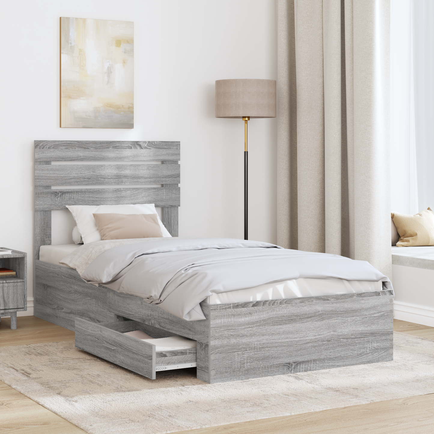 Bed Frame Grey Sonoma and Silver 75 x 190 cm Engineered Wood