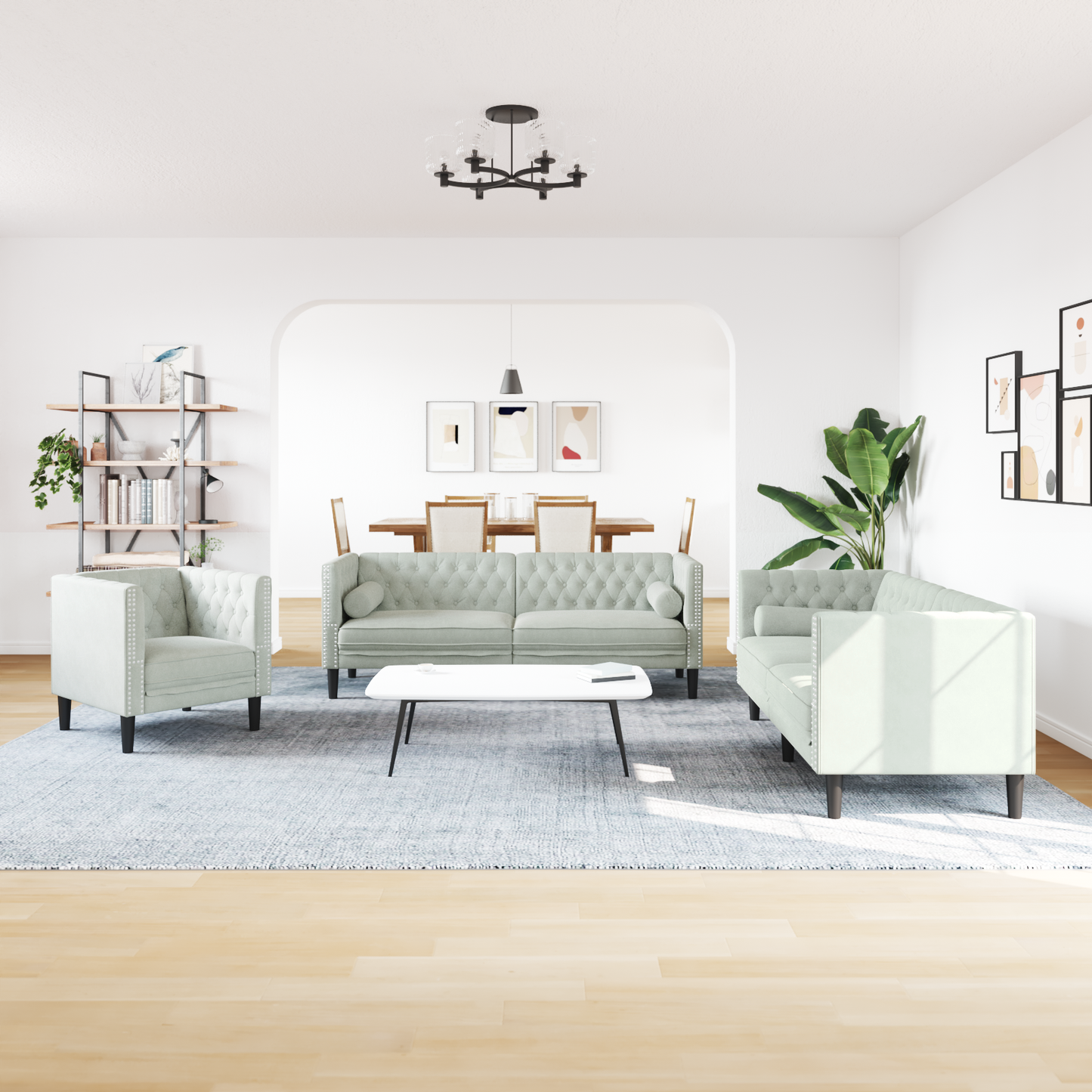 Living Room Couch 3 pcs Light Grey 194 x 74.5 x 70.5 cm Velvet