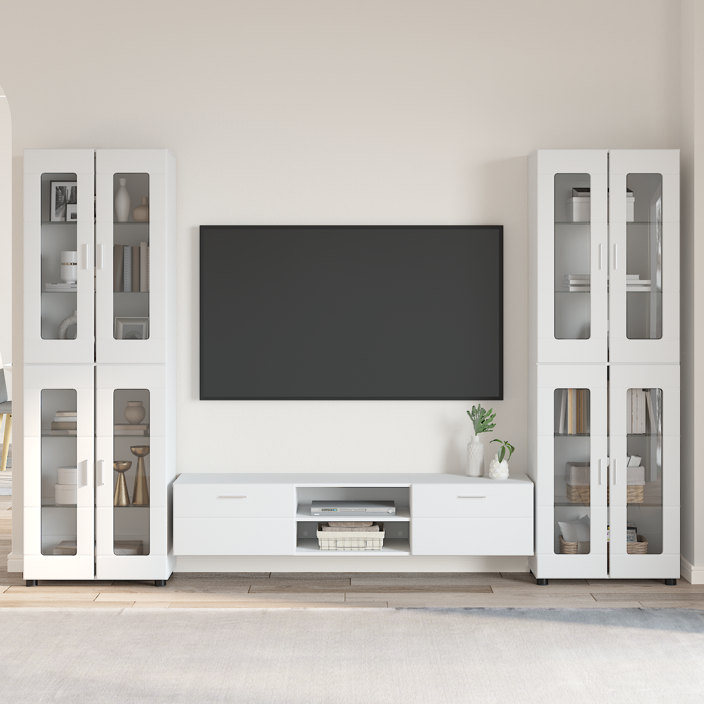 TV Cabinet Set with Drawer FLORIN 3 pcs White Engineered Wood