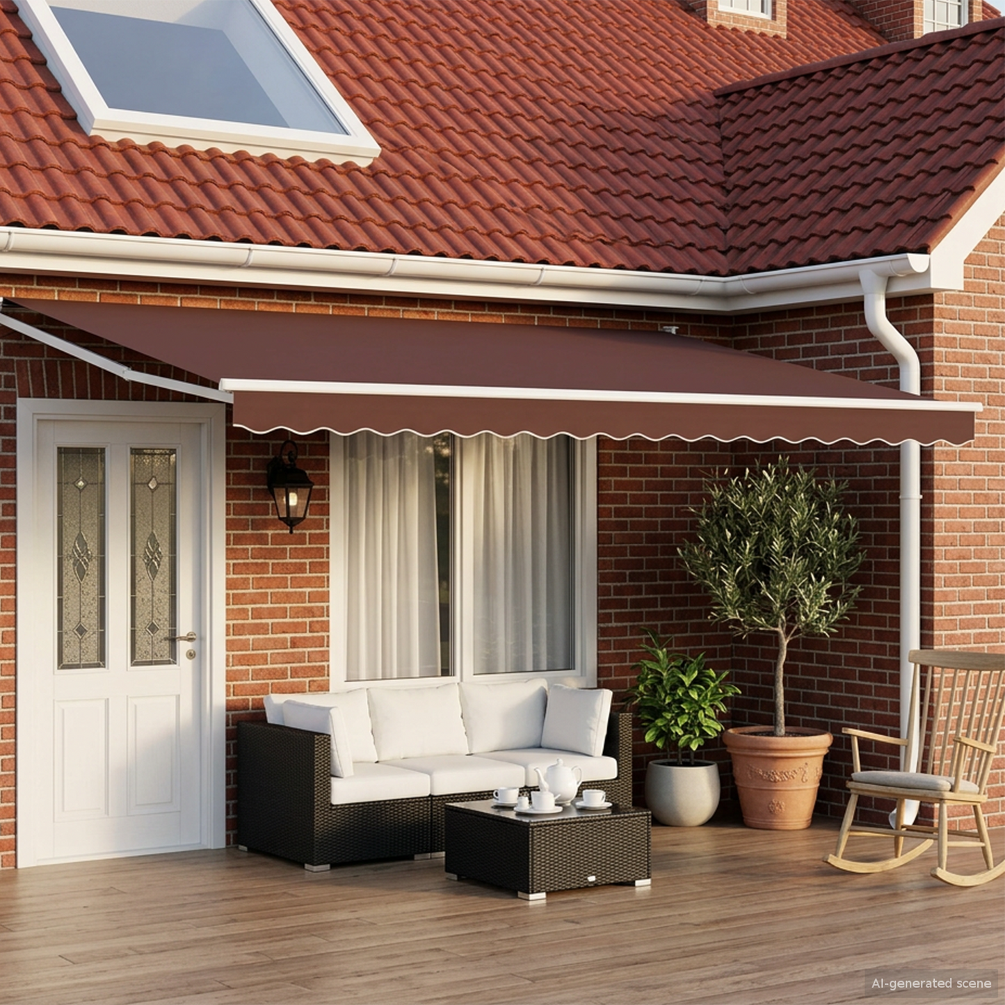 Manual Retractable Awning with LEDs Brown and White 4.5 x 3 m