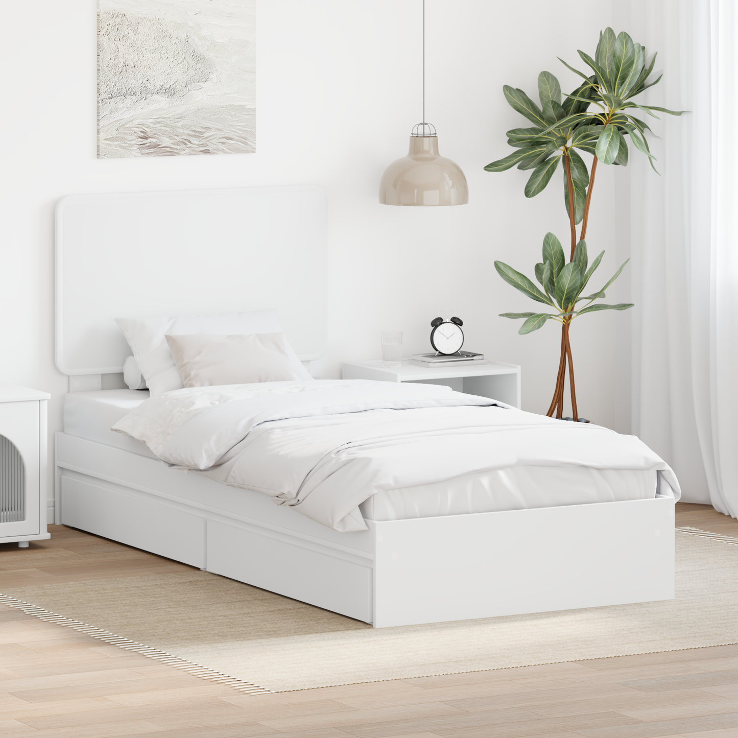 Storage Bed with Headboard White 75 x 190 cm Engineered Wood