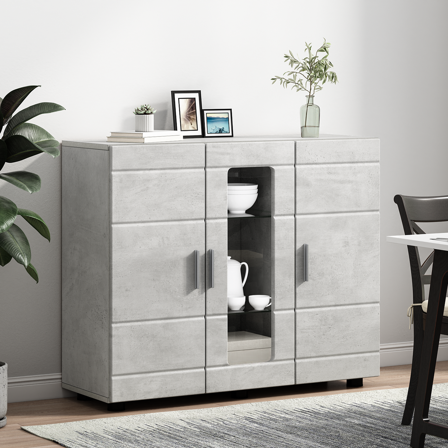 Wooden Cabinet with Storage Concrete Grey 88.5 x 30.5 x 73 cm