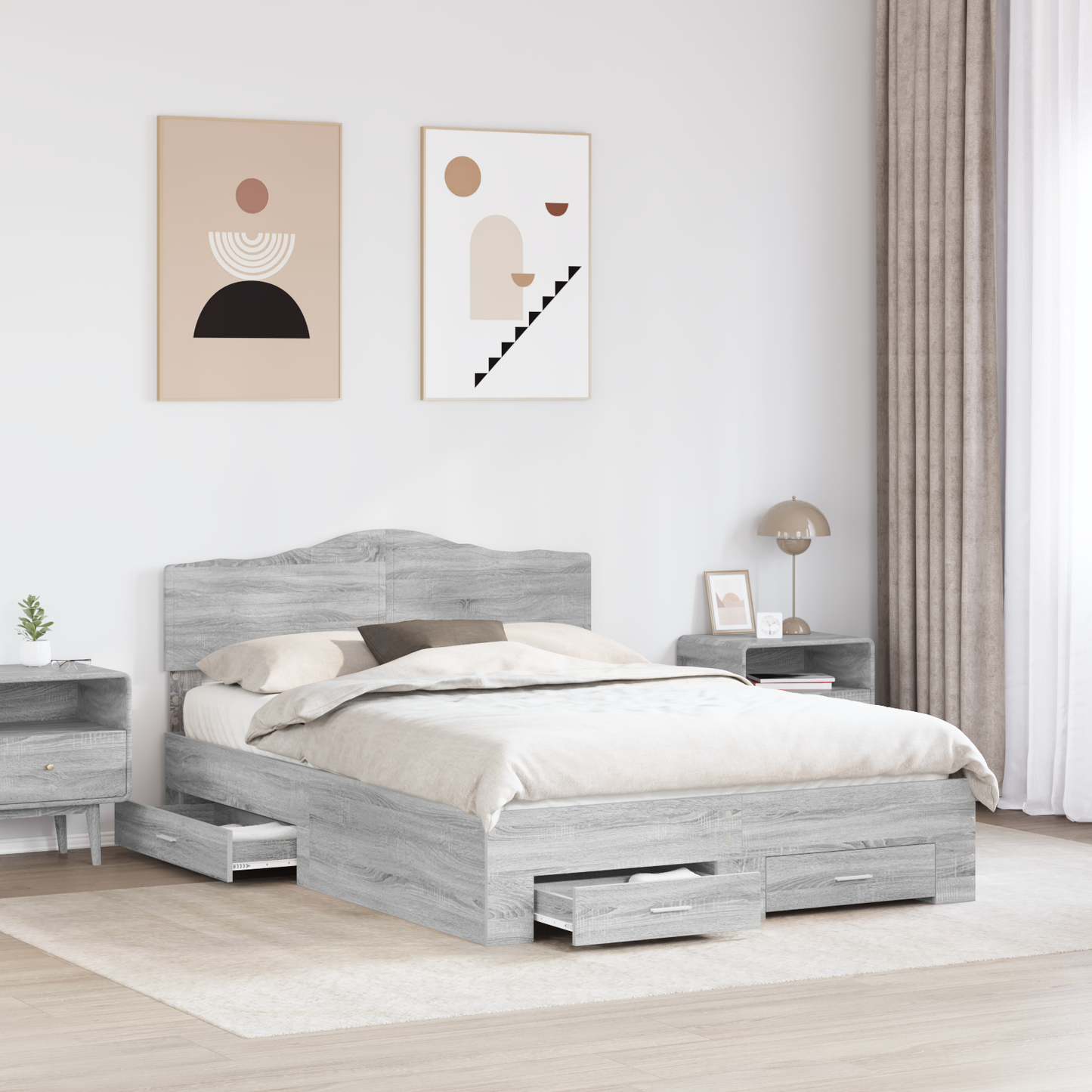 Bed Frame with Drawer Grey Sonoma 160 x 200 cm Engineered Wood
